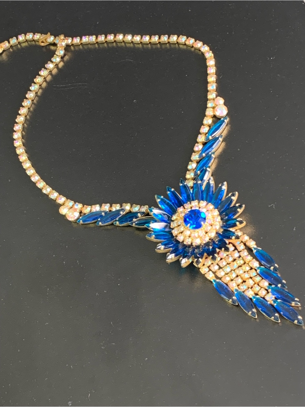 RARE - Vintage Juliana DeLizza & Elster Blue Rhinestone Sunflower Waterfall Neck - Picture 11 of 16
